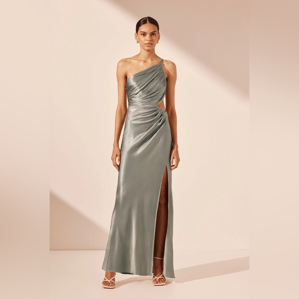 Shona Joy | La Lune Asymmetrical Gathered Maxi Dress in Sage Size 2